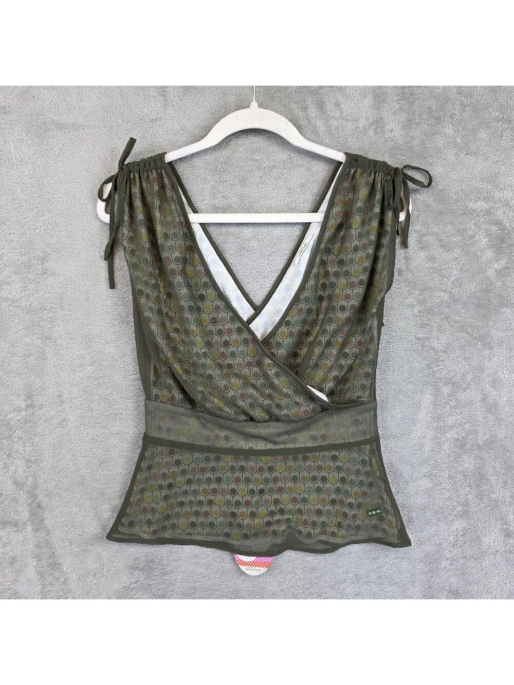 Skunkfunk Tank Top Womens 2 Green V Neck Sleeveless Mesh Polka Dot Haltza